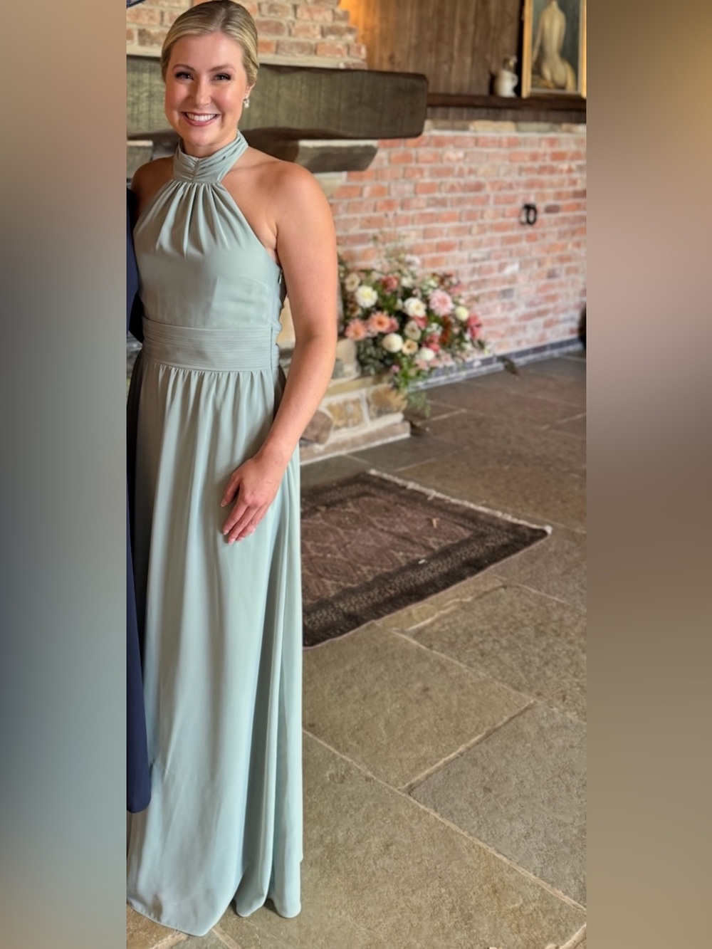 Six Stories bridesmaids dress Sage green chiffon Halter Maxi Dress (UK10, US8)